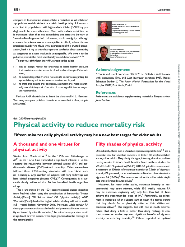 (PDF) Physical activity to reduce mortality risk