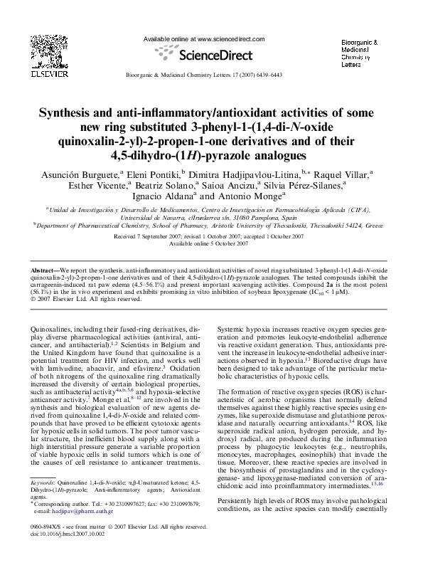 (PDF) Synthesis and anti-inflammatory/antioxidant activities of some ...