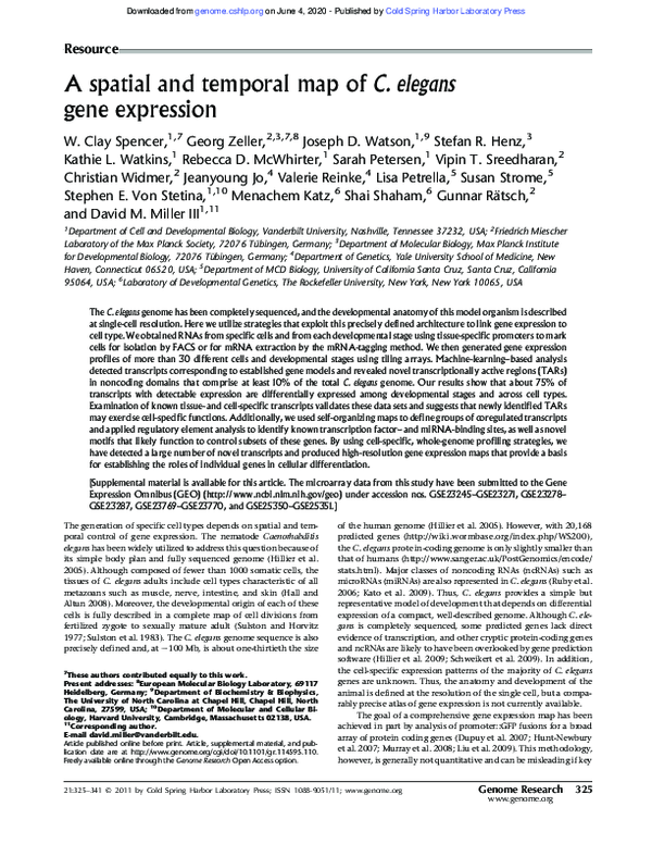 (PDF) A spatial and temporal map of C. elegans gene expression