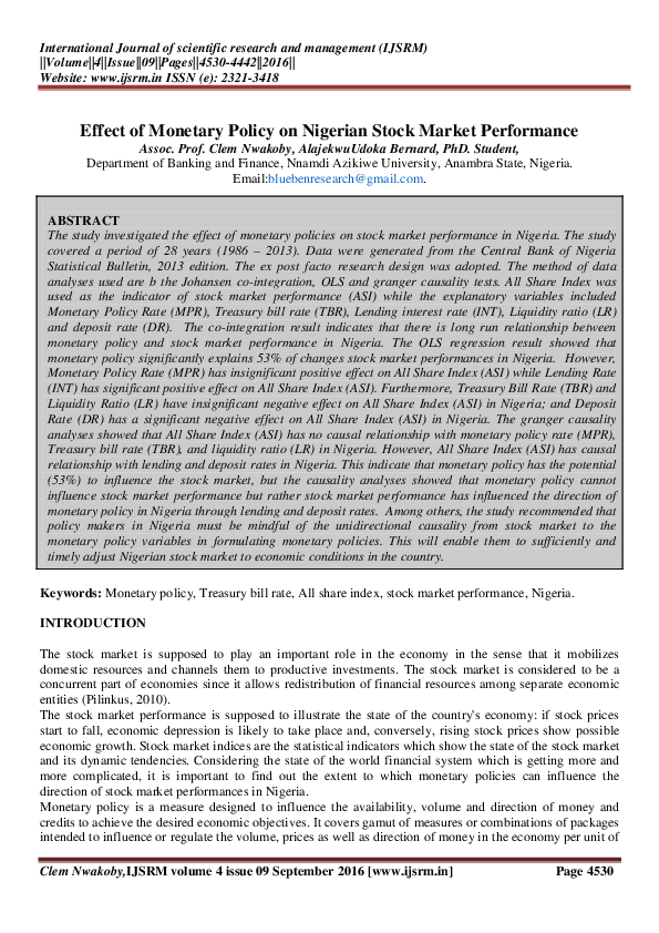 (PDF) Effect of Monetary Policy on Nigerian Stock Market Performanc