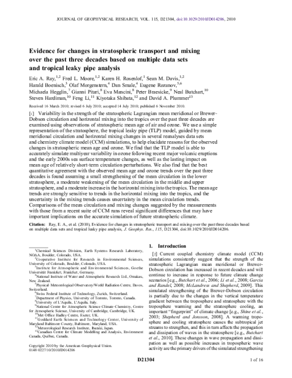 (PDF) Evidence for changes in stratospheric transport and mixing over ...