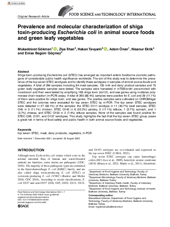 (PDF) Prevalence and molecular characterization of shiga toxin ...