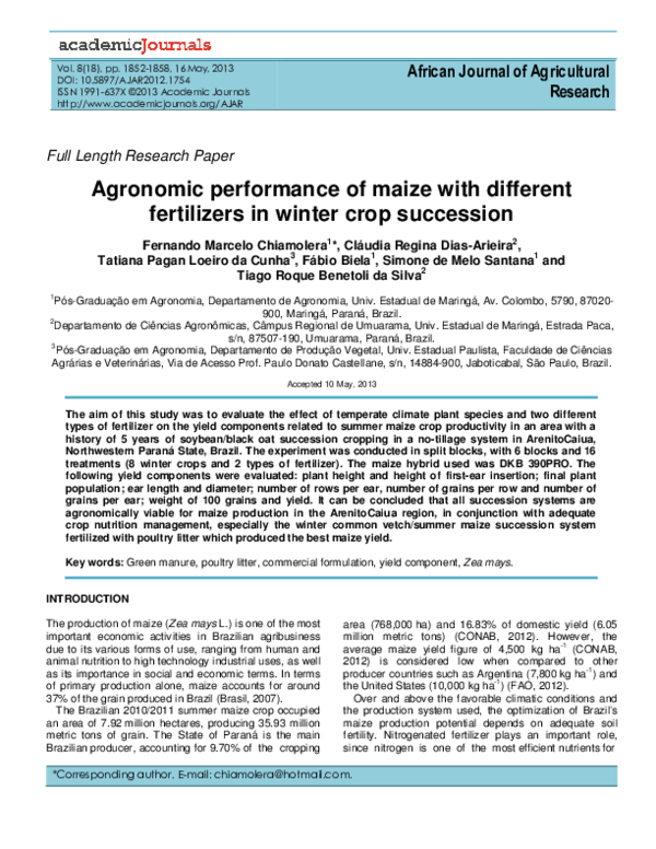 (PDF) Agronomic performance of maize with different fertilizers in ...