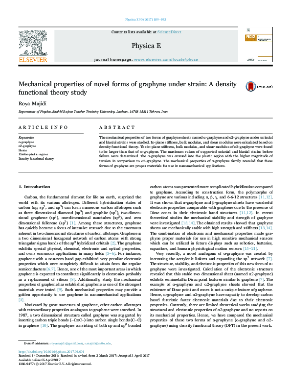 (PDF) Mechanical properties of novel forms of graphyne under strain: A ...