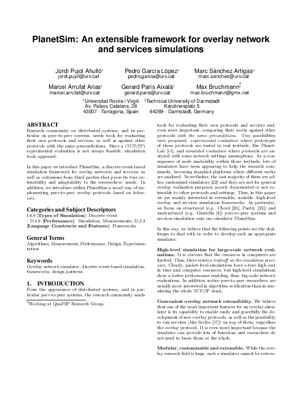 (PDF) PlanetSim: an extensible framework for overlay network and ...