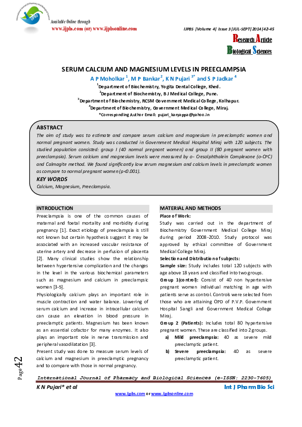 (PDF) Serum Calcium and Magnesium Levels in Preeclampsia