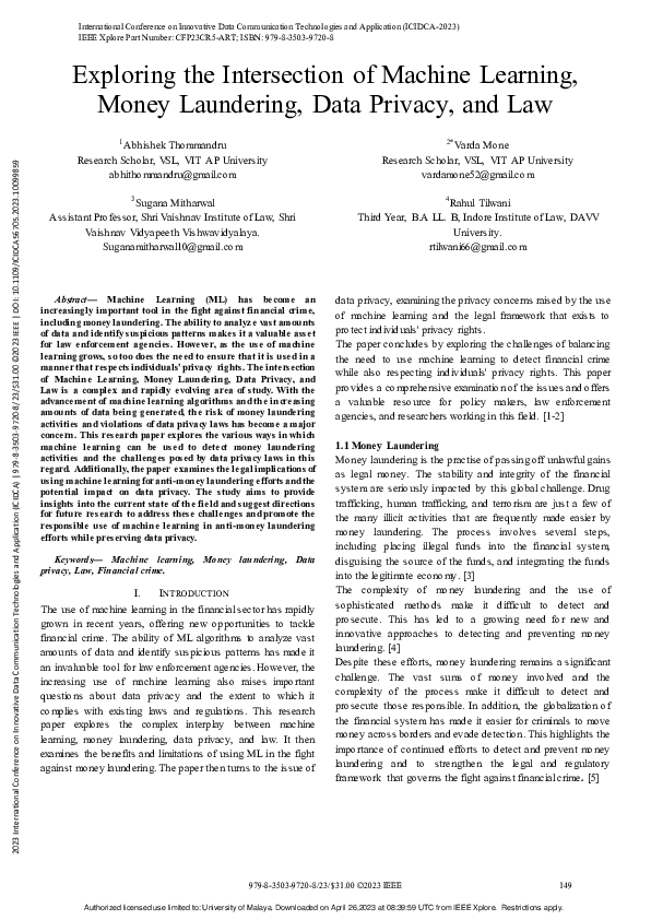 (PDF) Exploring the Intersection of Machine Learning, Money Laundering ...