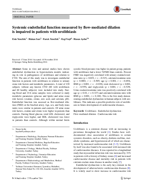 (PDF) Systemic endothelial function measured by flow-mediated dilation ...