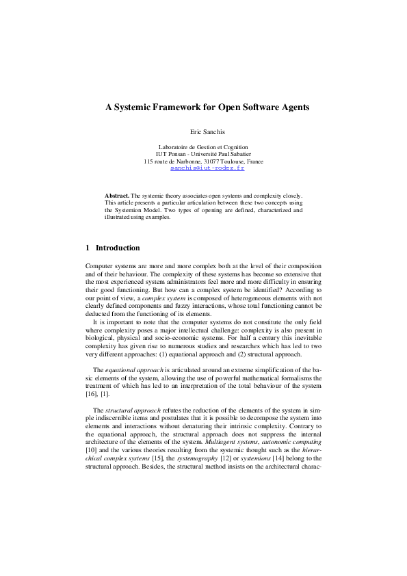 (PDF) A Systemic Framework for Open Software Agents