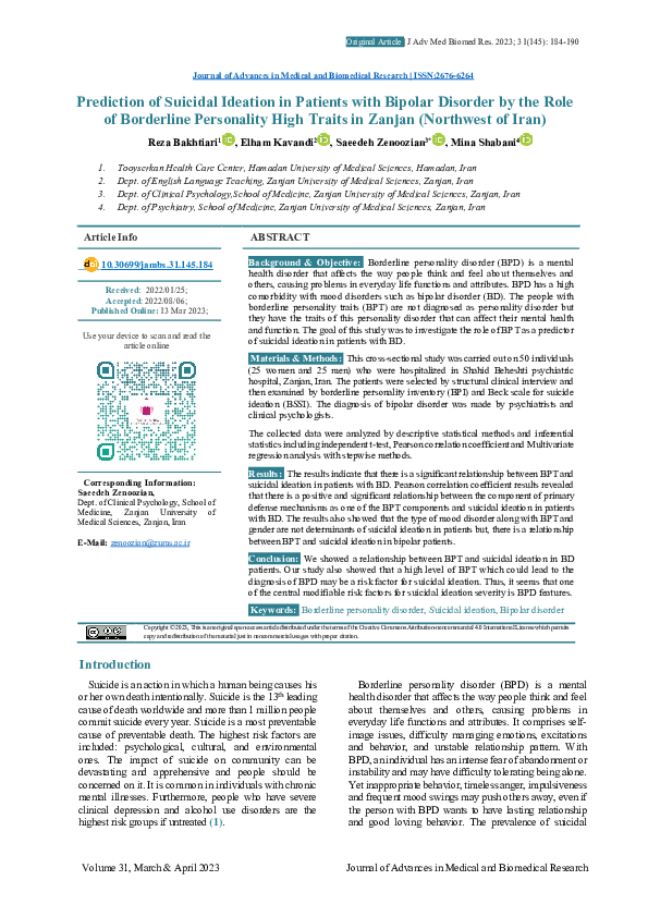 (PDF) Prediction of Suicidal Ideation in Patients with Bipolar Disorder ...