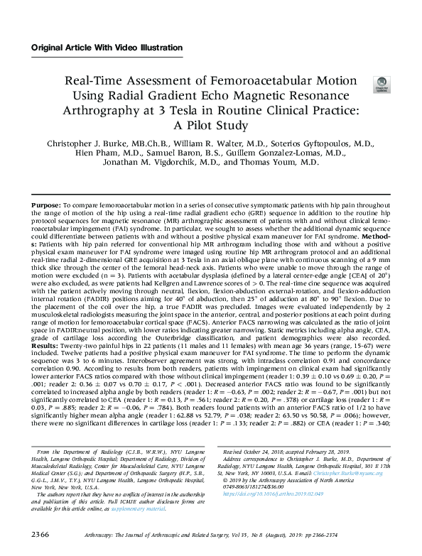 (PDF) Real-Time Assessment of Femoroacetabular Motion Using Radial ...
