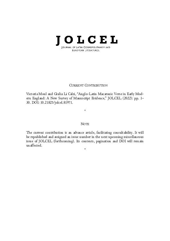 (PDF) Anglo-Latin macaronic verse in early modern England: A new survey ...