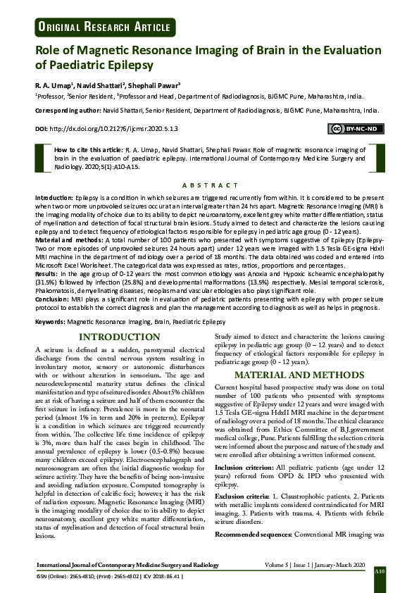 (PDF) Role of Magnetic Resonance Imaging of Brain in the Evaluation of ...