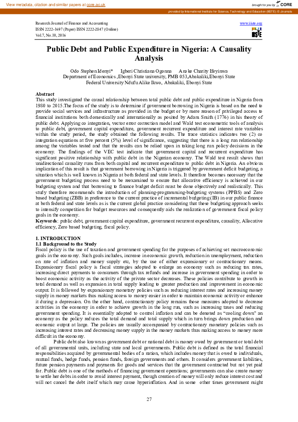 (PDF) Public Debt and Public Expenditure in Nigeria: A Causality Analysis
