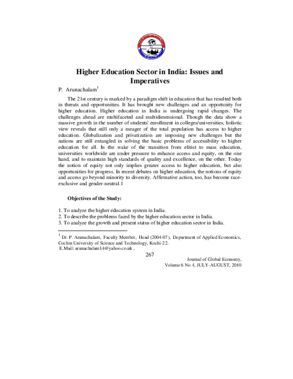 (PDF) Higher Education Sector in India: Issues and Imperatives