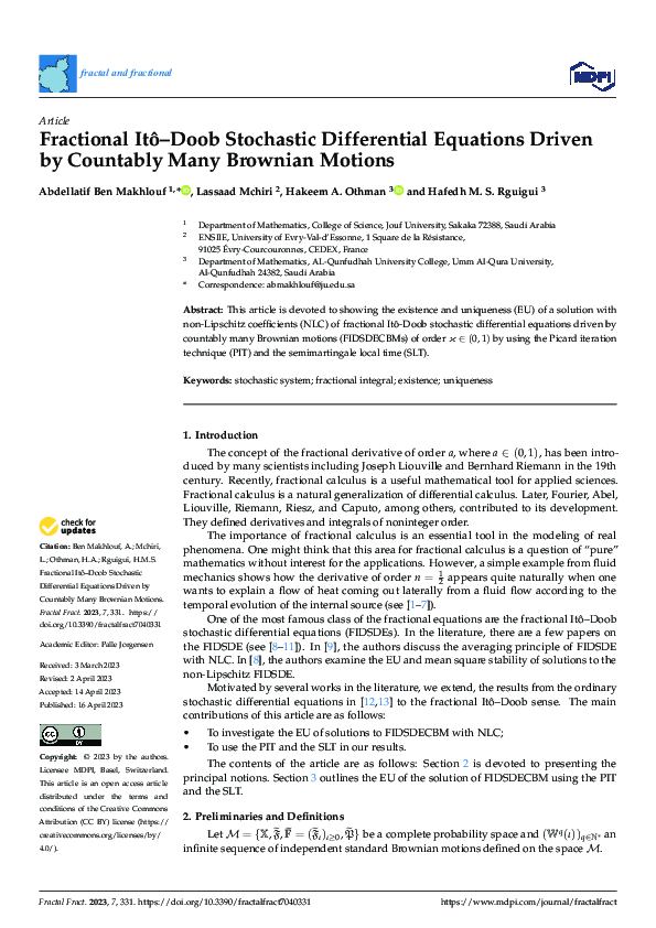(PDF) Fractional Itô-Doob Stochastic Differential Equations Driven by ...