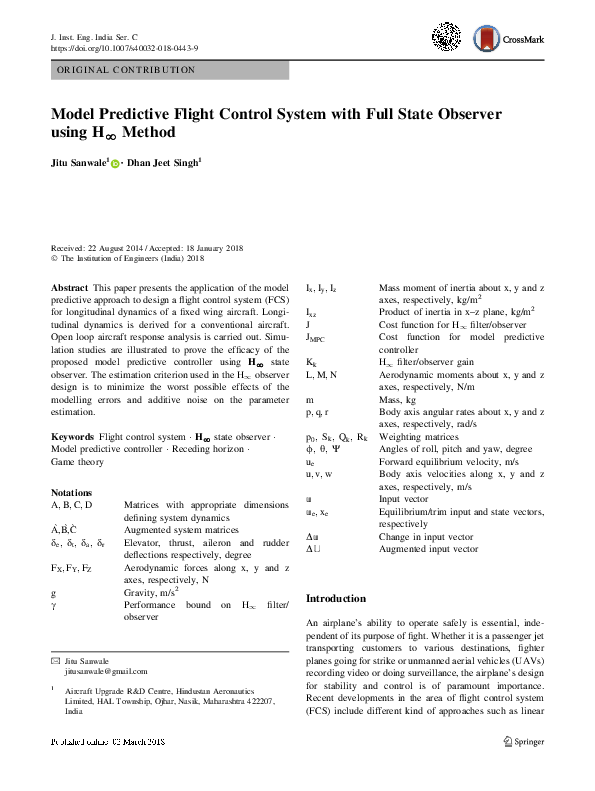 (PDF) Model Predictive Flight Control System with Full State Observer ...