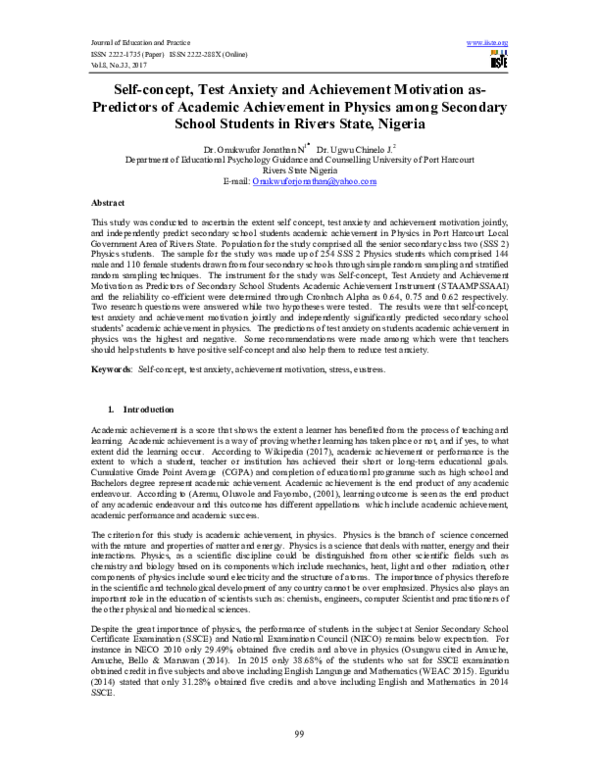 (PDF) Self-concept, Test Anxiety and Achievement Motivation as ...