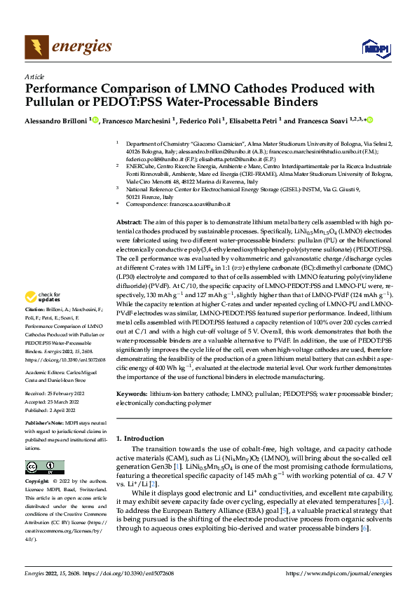 (PDF) Performance Comparison of LMNO Cathodes Produced with Pullulan or ...