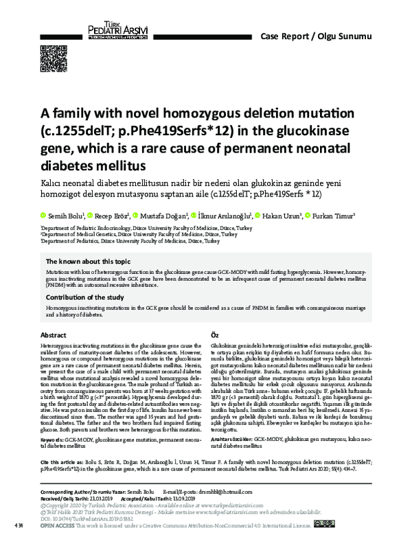 (PDF) A Family With Novel Homozygous Deletion Mutation (c.1255delT; p ...
