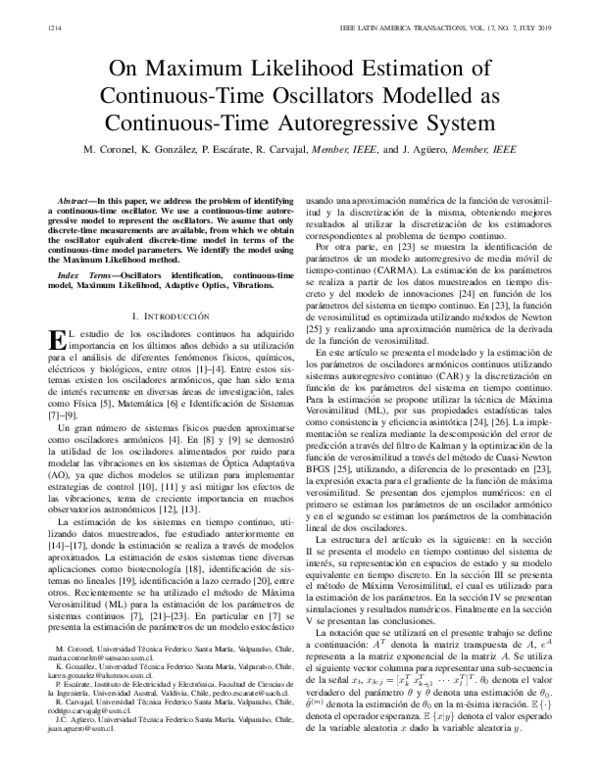 (PDF) On Maximum Likelihood Estimation of Continuous-Time Oscillators ...