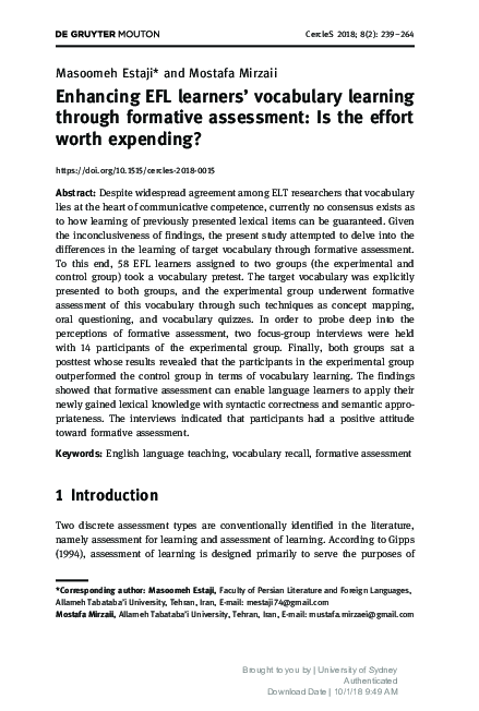 (PDF) Enhancing EFL learners’ vocabulary learning through formative ...