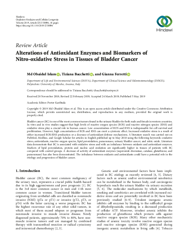 (PDF) Alterations of Antioxidant Enzymes and Biomarkers of Nitro ...