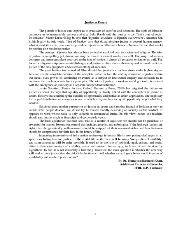 (PDF) Justice as Desert in JTRINL Volume 4 Issue 1