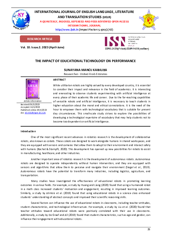 (PDF) THE IMPACT OF EDUCATIONAL TECHNOLOGY ON PERFORMANCE