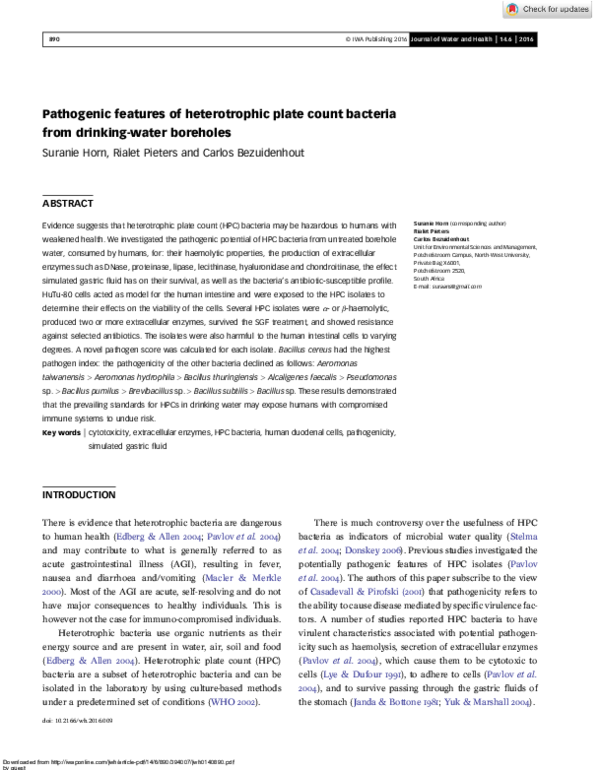 (PDF) Pathogenic features of heterotrophic plate count bacteria from
