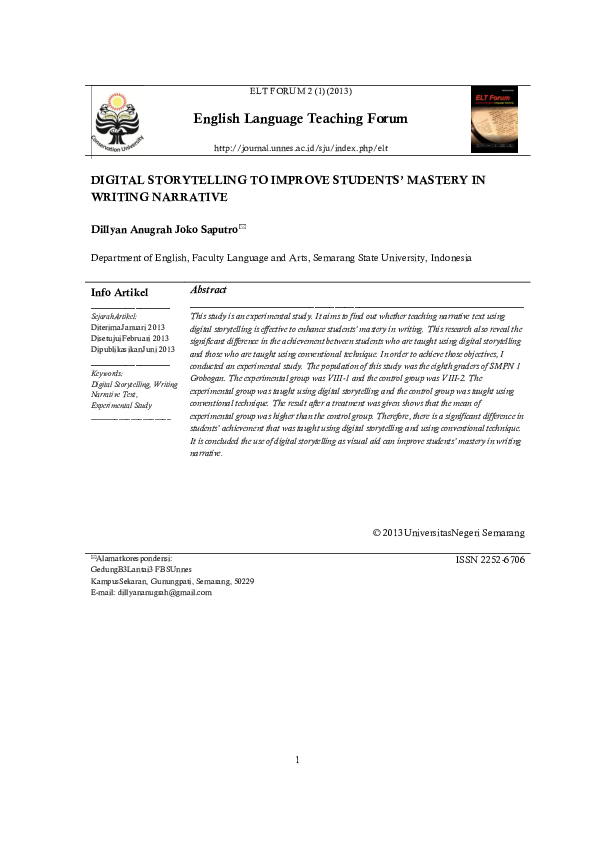 (PDF) Digital Storytelling to Improve Students’ Mastery in Writing ...