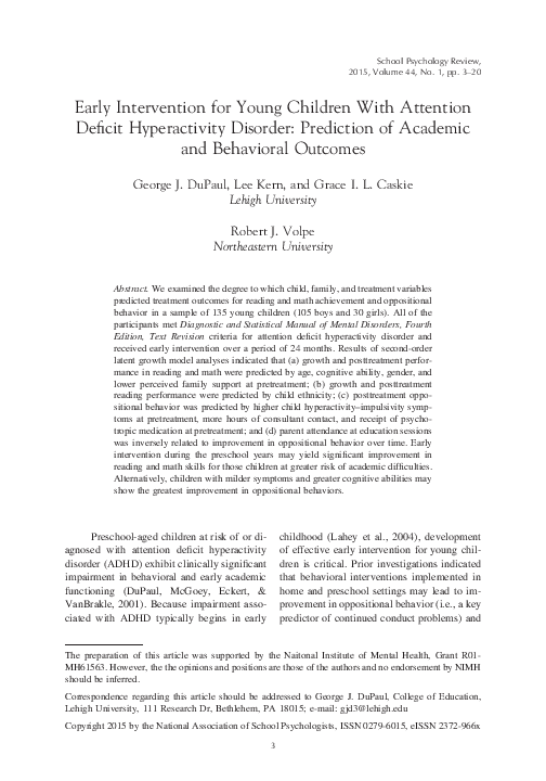 (PDF) Early Intervention for Young Children With Attention Deficit ...
