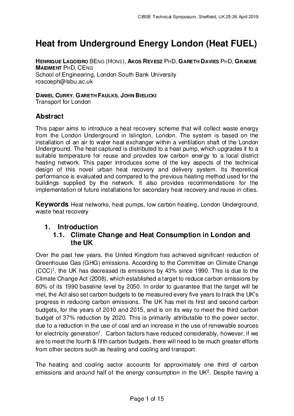 (PDF) Heat from Underground Energy London (Heat FUEL) Akos Revesz
