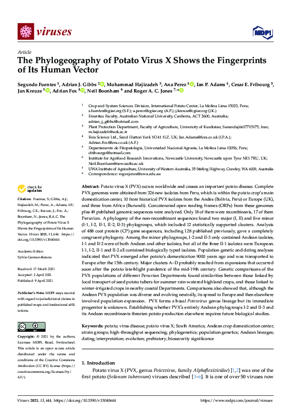 (PDF) The Phylogeography of Potato Virus X Shows the Fingerprints of
