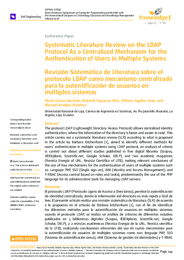 (PDF) Systematic Literature Review on the LDAP Protocol As a ...