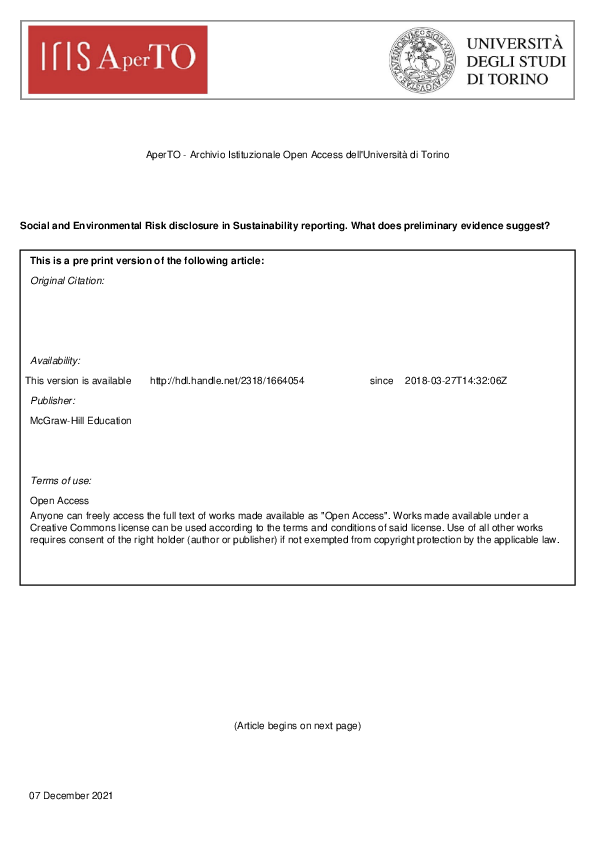  PDF Social And Environmental Risk Disclosure In Sustainability 