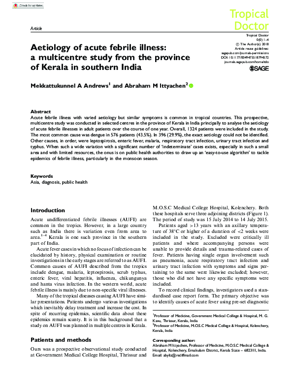 (PDF) Aetiology of acute febrile illness: a multicentre study from the ...