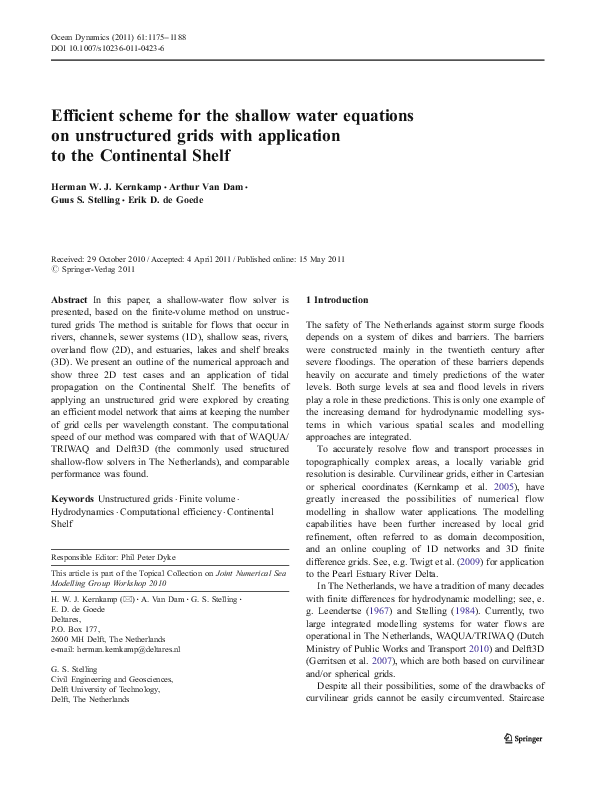 (PDF) Efficient scheme for the shallow water equations on unstructured ...