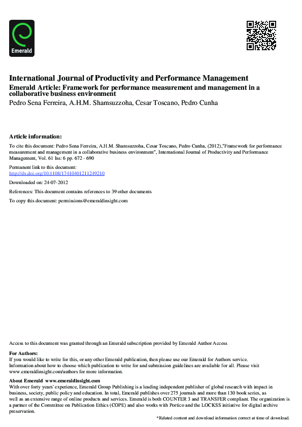 (PDF) Framework for performance measurement and management in a ...