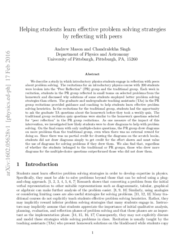 (PDF) Helping students learn effective problem solving strategies by ...