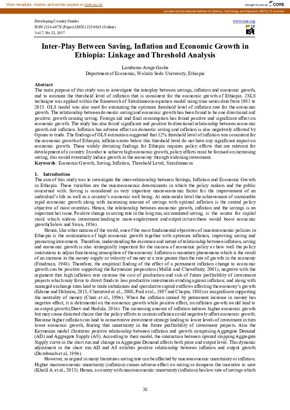(PDF) Inter-Play Between Saving, Inflation and Economic Growth in ...