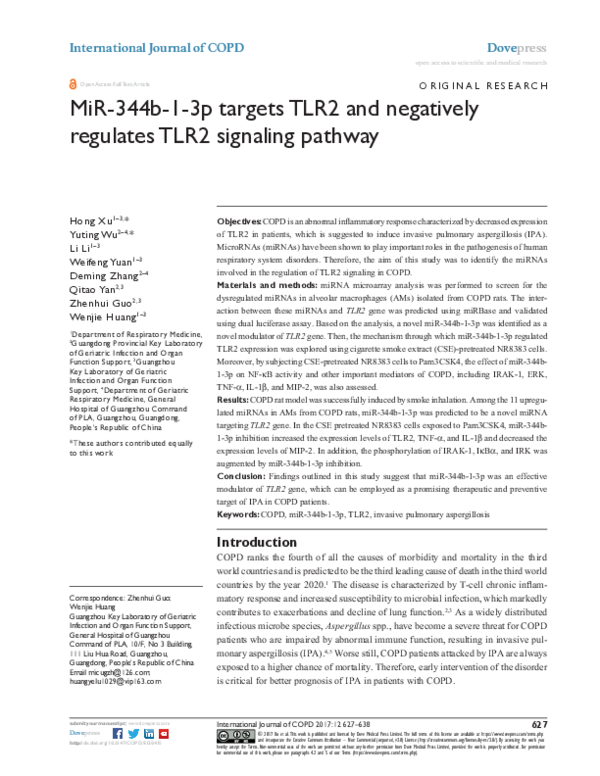 (PDF) MiR-344b-1-3p targets TLR2 and negatively regulates TLR2 ...