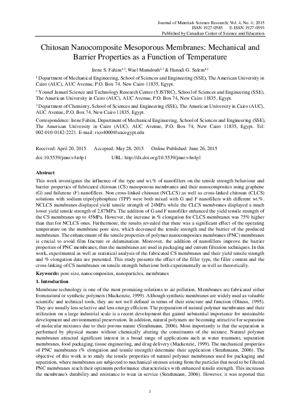 (PDF) Chitosan Mesoporous Membranes Mechanical and