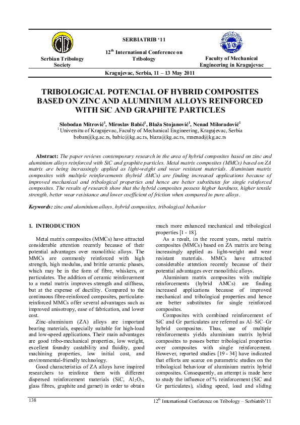 (PDF) Tribological Potential of Hybrid Composites Based on Zinc and ...