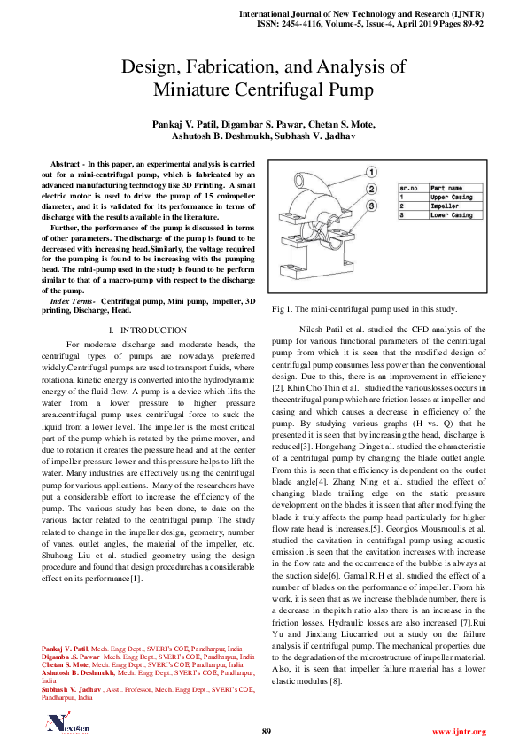 (PDF) Design, Fabrication, and Analysis of Miniature Centrifugal Pump