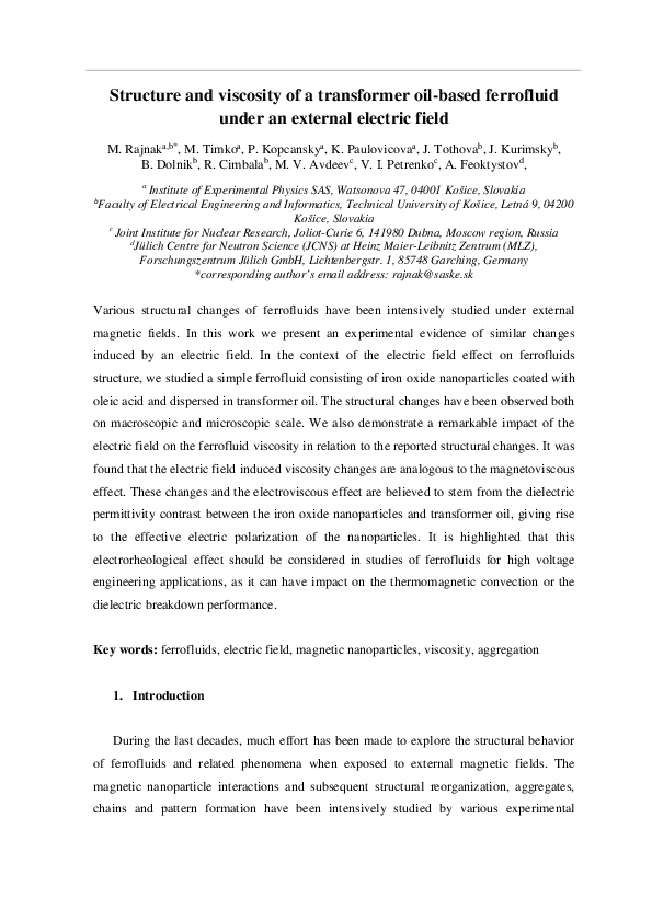 (PDF) Structure and viscosity of a transformer oil-based ferrofluid ...