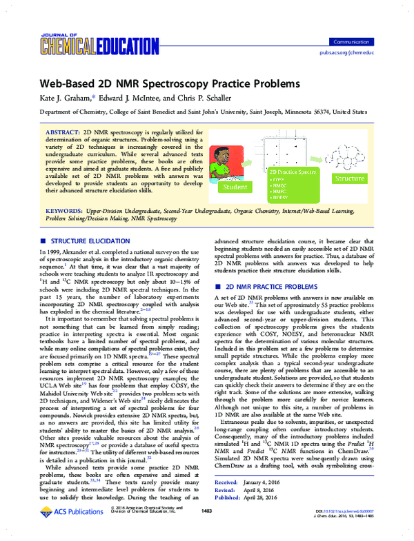 (PDF) Based 2D NMR Spectroscopy Practice Problems Edward McIntee