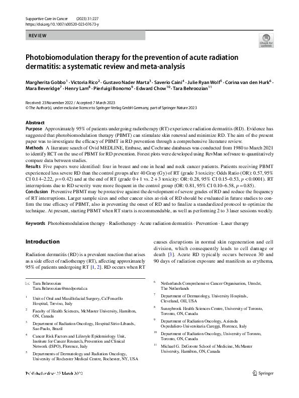 (PDF) Photobiomodulation therapy for the prevention of acute radiation ...