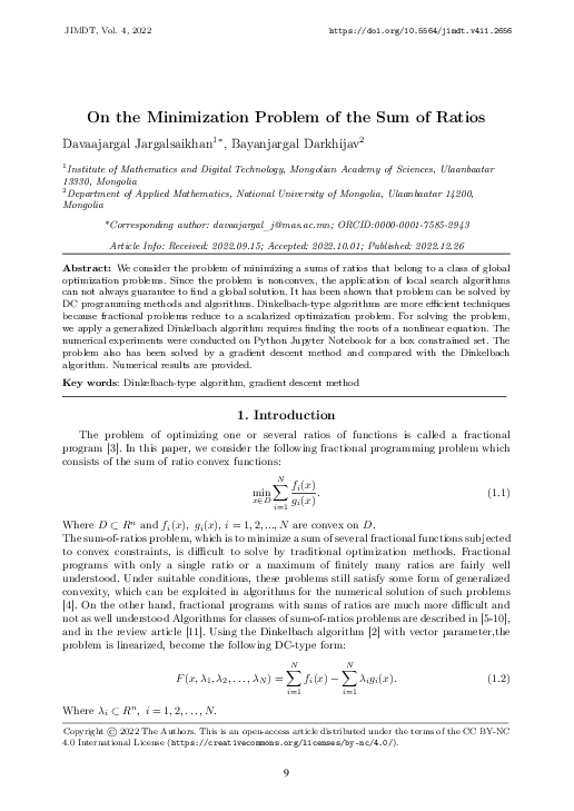 (PDF) On the Minimization Problem of the Sum of Ratios