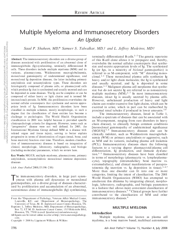 (PDF) Multiple Myeloma and Immunosecretory Disorders